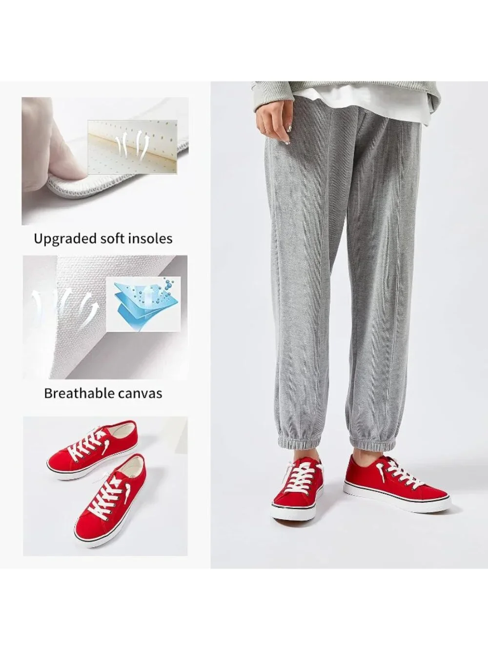 Women's Red Low Top Lace Up Canvas Solid Slip On Casual Loafer Sneaker Shoes